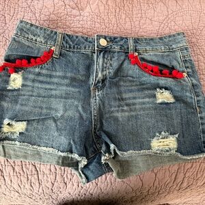 Denim Shorts with Red pocket Accents